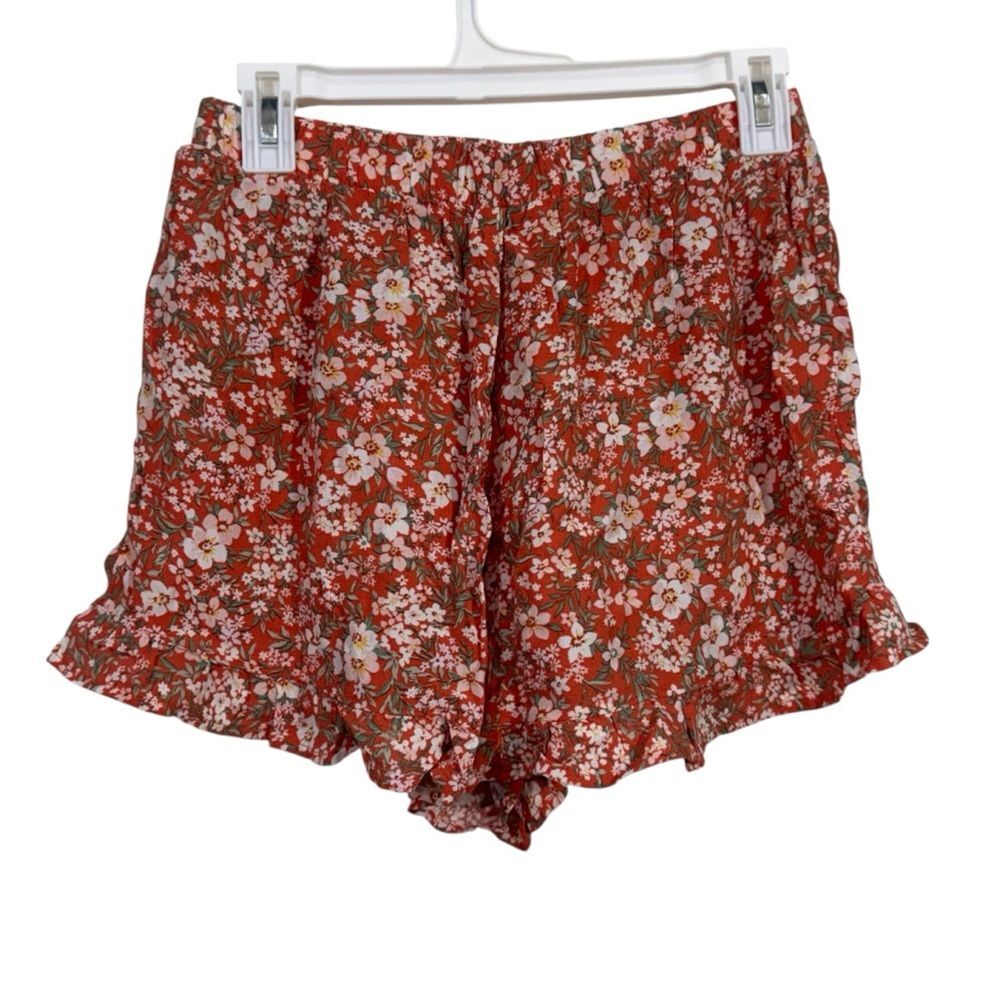American Eagle Ditsy Floral Coral Pull On Ruffle Shorts - Picture 2 of 4
